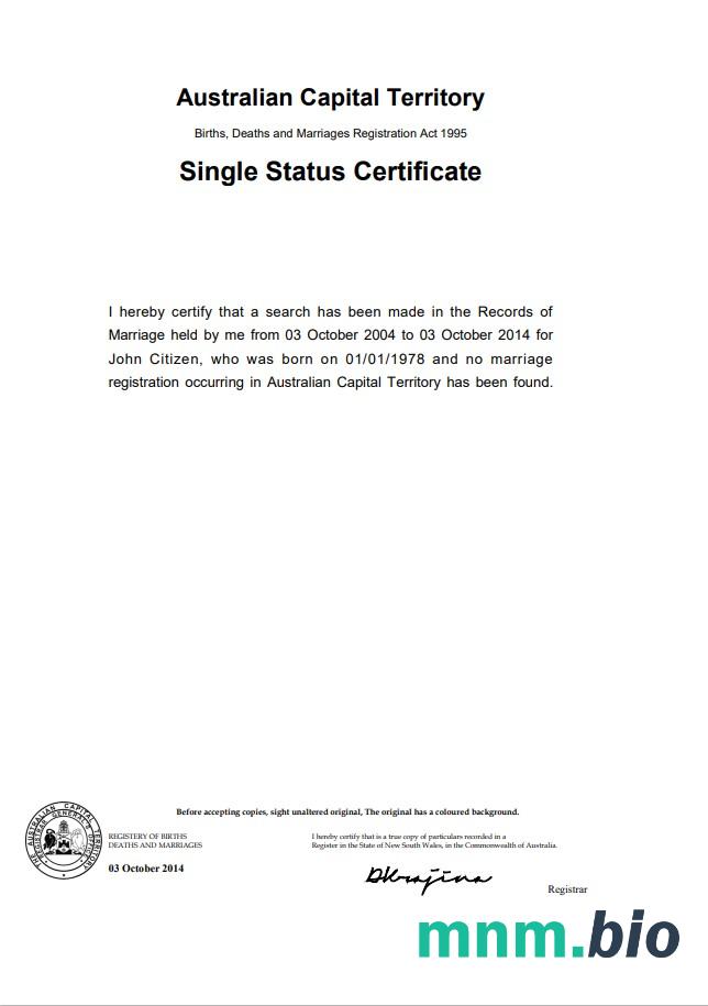 Australia Australian Capital Territory divorce certyfikat szablon in Word